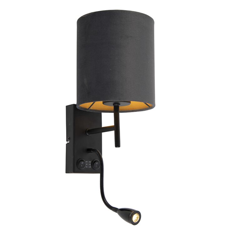 Art Deco wall lamp black with velvet dark gray shade